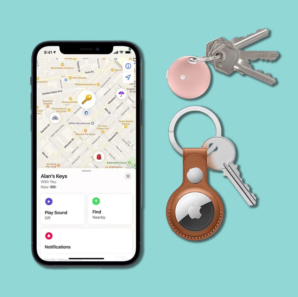 Bluetooth lokátor na kľúčoch sledovaný cez aplikáciu v smartfóne