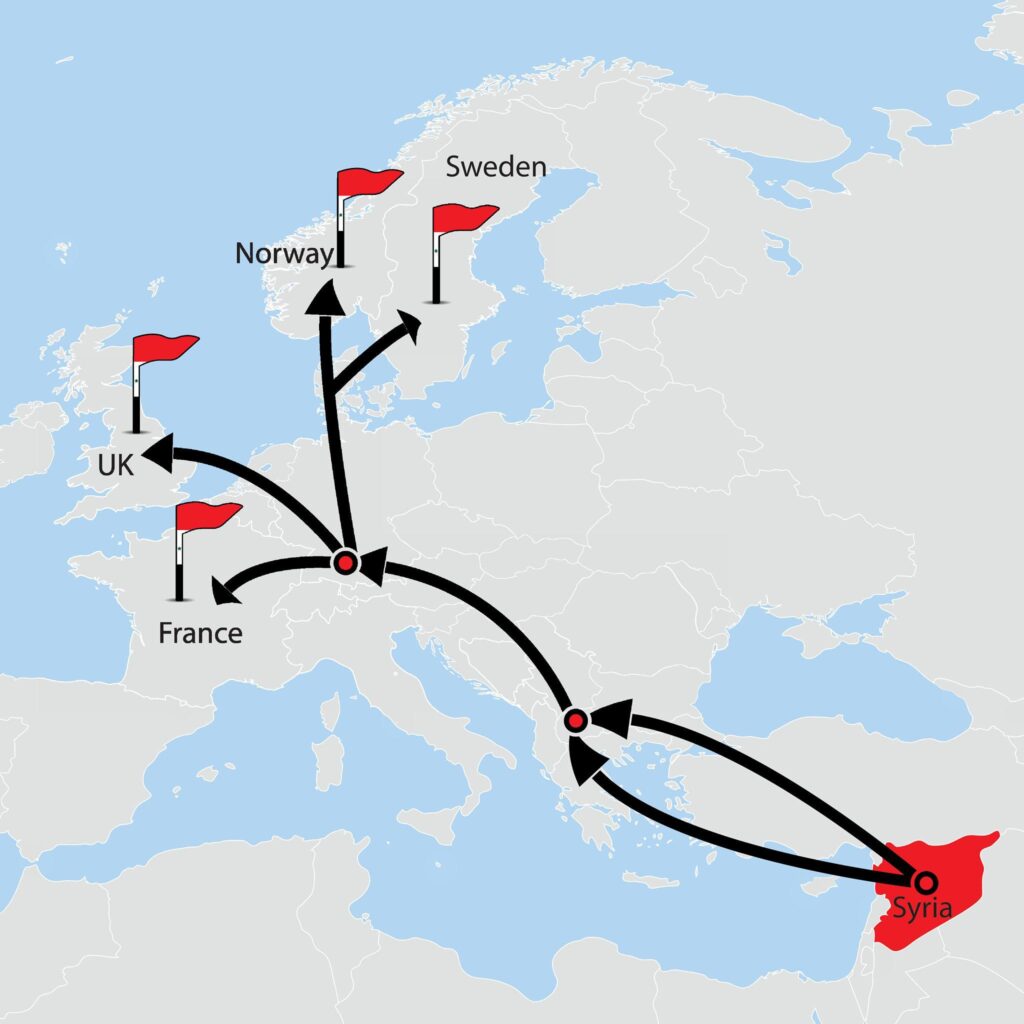 Migračné trasy z Blízkeho východu smerom do Európy, ktoré by mohli byť ovplyvnené eskaláciou konfliktu.
Zdroj:
ilustračná fotografia / migračná mapa (Wikimedia Commons / UNHCR data visualization)