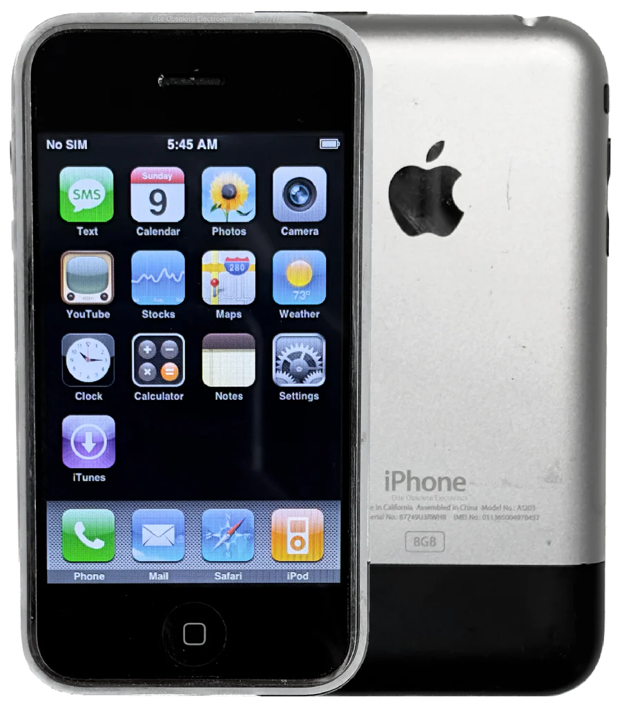 prvý iPhone z roku 2007 s dotykovým displejom bez fyzickej klávesnice